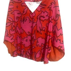 Crosby by Mollie Bunch Wild Pink & Red Abstract Blouse Sz Sm so maximalist/boho